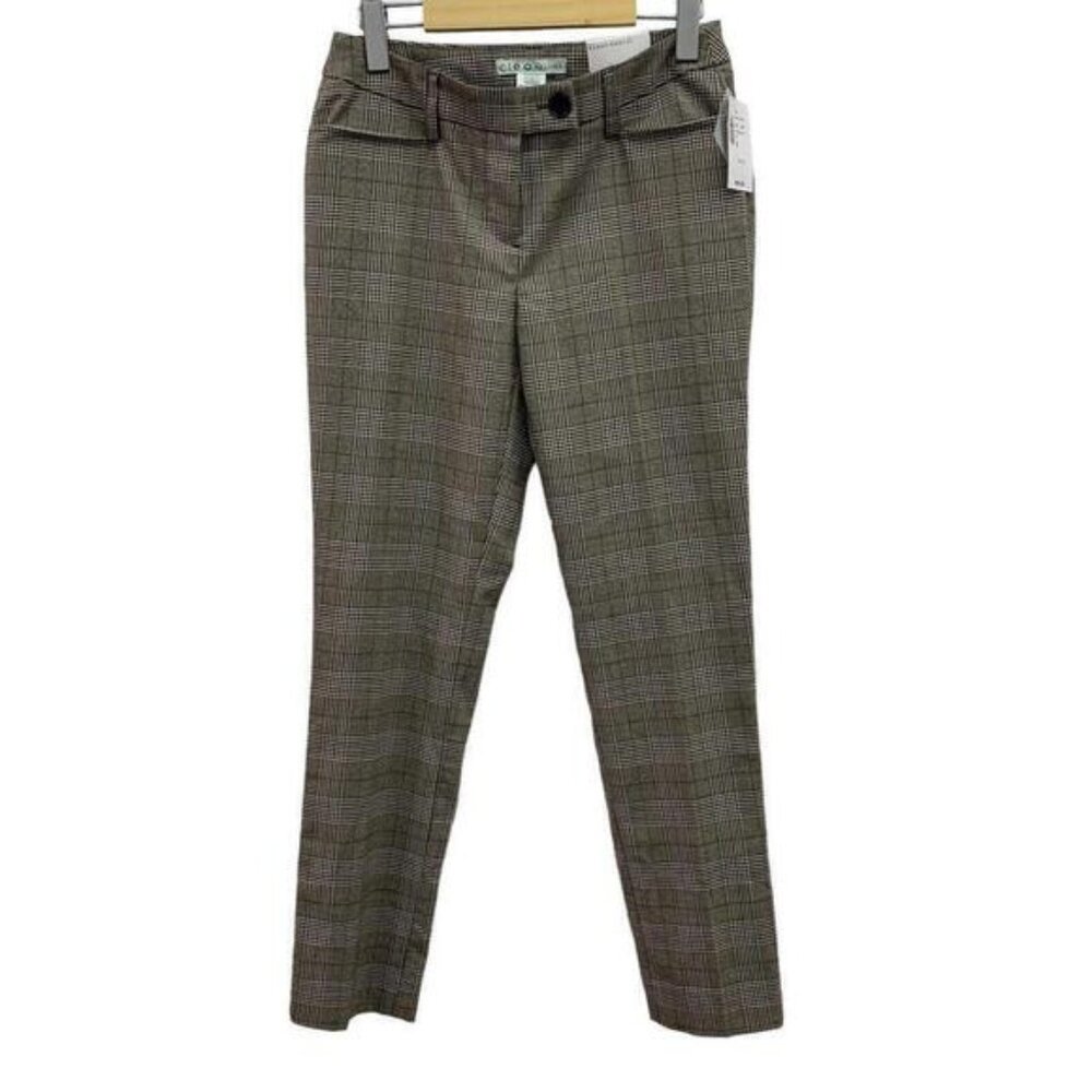 Cleo Petites Womens Everybody Fit Brown Plaid Dress Pants Size 2 NWT​​​​​